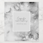 Elegant Zwart-Wit Waterverf Marmer Bliss Wijn Etiket (Enkel label)