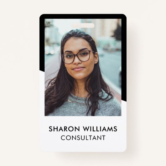 Elegant zwart wit werknemer Foto bedrijf Logo Badge (Voorkant)