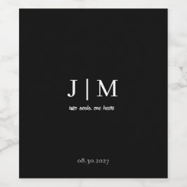 Elegant zwart-wit wijnlabel voor trouwfeest wijn etiket