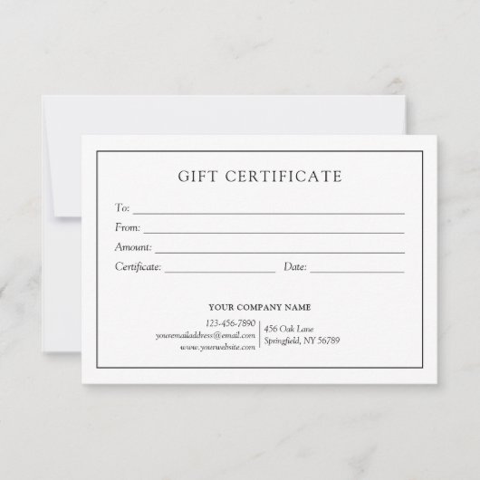 Elegant Zwart Wit Zakelijk Cadeaubon Logo (Voorkant)