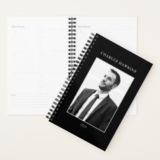 Elegant zwart-wit zakelijk Man foto monogram Planner (Display)