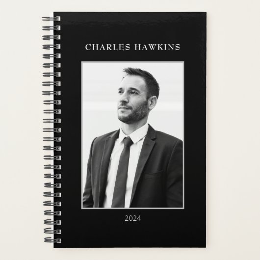 Elegant zwart-wit zakelijk Man foto monogram Planner (Voorkant)