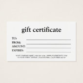 Elegant zwart-wit zakelijke cadeaubon visitekaartje (Achterkant)