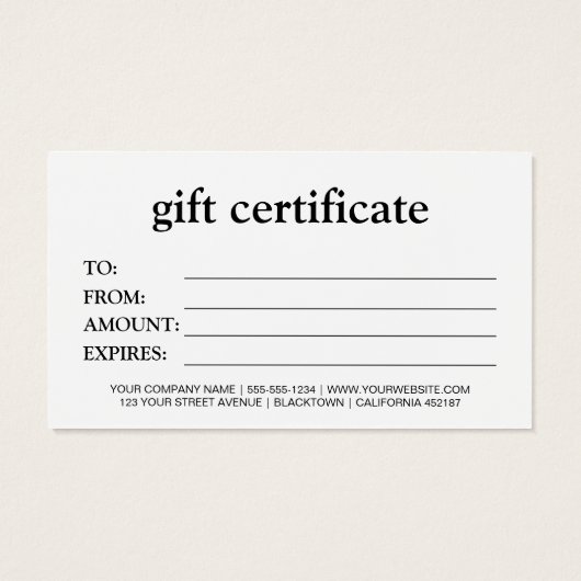 Elegant zwart-wit zakelijke cadeaubon visitekaartje (Achterkant)