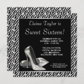 Elegant zwart-wit Zebra Sweet 16 Party Kaart (Voorkant / Achterkant)
