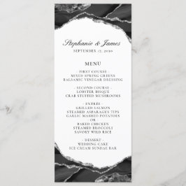 Elegant Zwart Wit Zilver Folie Agate Huwelijk Menu