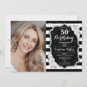 Elegant Zwart Wit Zilver Foto 50e Verjaardag Kaart (Voorkant)