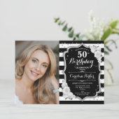 Elegant Zwart Wit Zilver Foto 50e Verjaardag Kaart (Staand voorkant)
