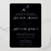 Elegant Zwart & Wit Zilver Gestreepte Bruiloft Folie Uitnodiging (Voorkant)