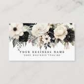 Elegant Zwart Wit Zilveren Bloemen Visitekaartjes (Voorkant)