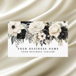 Elegant Zwart Wit Zilveren Bloemen Visitekaartjes