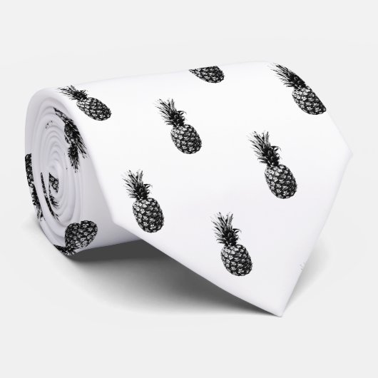 Elegant zwart-wit Zomer Ananas Patroon Stropdas (Opgerold)
