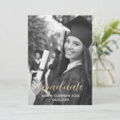 Elegant zwart-witgoud Afstuderen fotofeest Kaart (Staand voorkant)