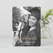 Elegant zwart-witgoud Afstuderen fotofeest Kaart (Staand voorkant)