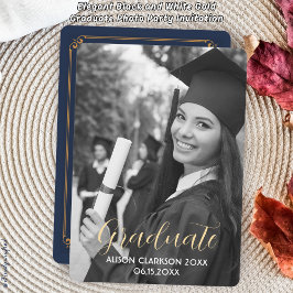 Elegant zwart-witgoud Afstuderen fotofeest Kaart