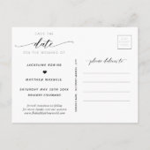 Elegant zwart-witscript bruiloft bewaart de datum briefkaart (Achterkant)