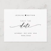 Elegant zwart-witscript bruiloft bewaart de datum briefkaart (Voorkant)