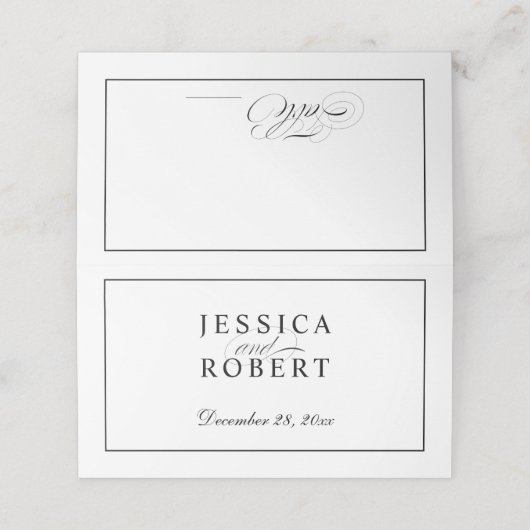 Elegant zwart-witscript plaatskaartje (Buitenkant ongevouwen)