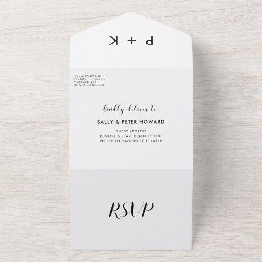 Elegant zwart-witte bruiloft all in one uitnodiging (Buitenkant)