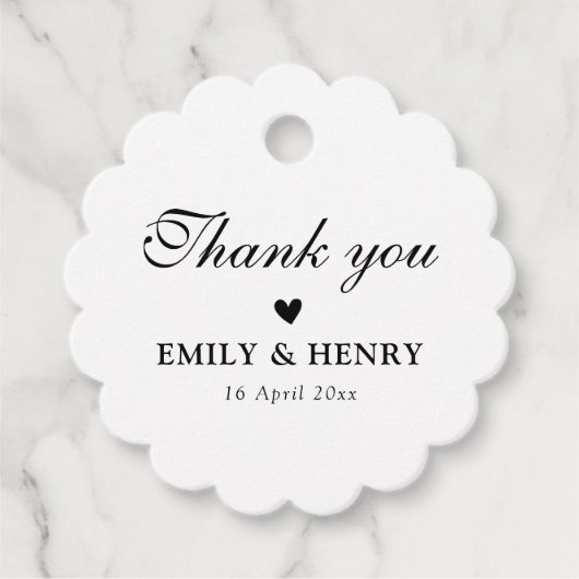 Elegant zwart-witte bruiloft bedankjes labels (Voorkant)