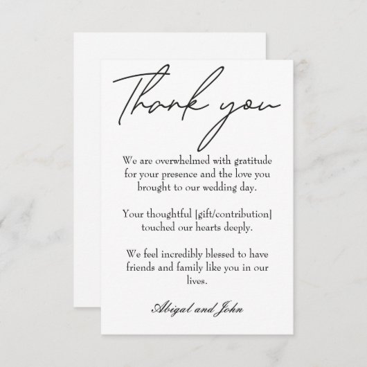 Elegant zwart-witte bruiloft bedankkaart (Voorkant / Achterkant)
