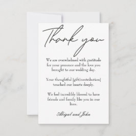 Elegant zwart-witte bruiloft bedankkaart