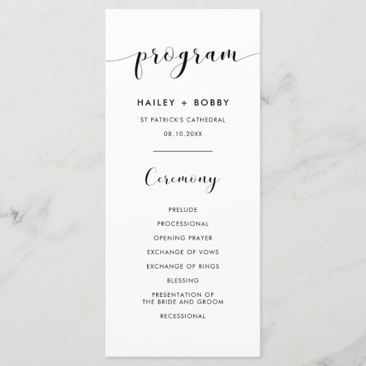 Elegant zwart-witte bruiloft programmakaart (Voorkant)