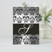 ELEGANT ZWART WITTE GRAY DAMASK MONOGRAM RSVP (Staand voorkant)