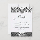 ELEGANT ZWART WITTE GRAY DAMASK MONOGRAM RSVP (Achterkant)