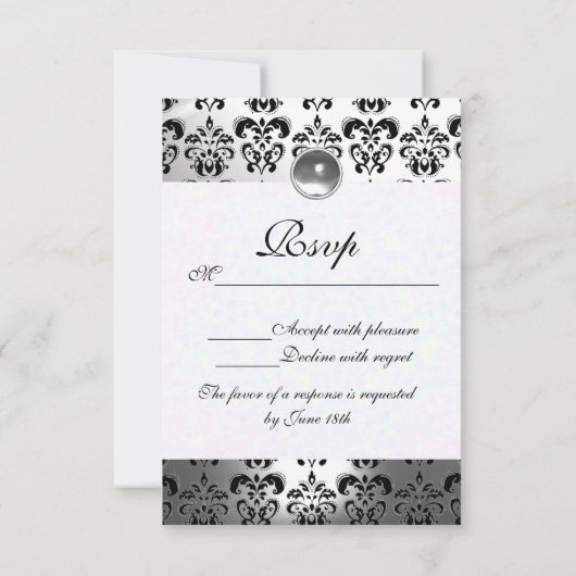 ELEGANT ZWART WITTE GRAY DAMASK MONOGRAM RSVP (Achterkant)