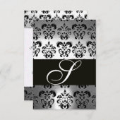 ELEGANT ZWART WITTE GRAY DAMASK MONOGRAM RSVP (Voorkant / Achterkant)