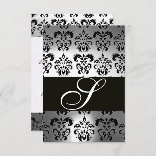 ELEGANT ZWART WITTE GRAY DAMASK MONOGRAM RSVP (Voorkant / Achterkant)