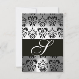 ELEGANT ZWART WITTE GRAY DAMASK MONOGRAM RSVP KAARTJE