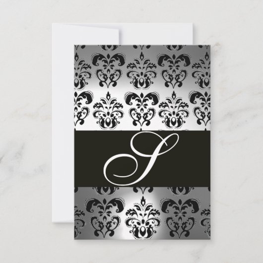 ELEGANT ZWART WITTE GRAY DAMASK MONOGRAM RSVP KAARTJE (Voorkant)