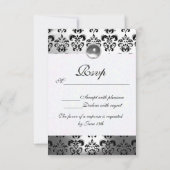 ELEGANT ZWART WITTE GRAY DAMASK MONOGRAM RSVP KAARTJE (Achterkant)