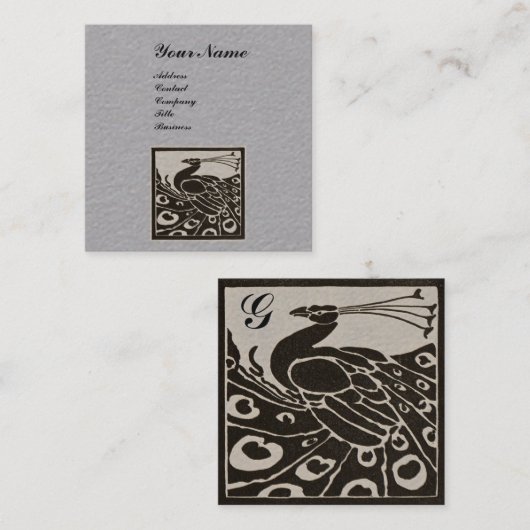 ELEGANT ZWART WITTE PAUWOOG MONOGRAM Grijs Papier Vierkante Visitekaartje (Voorkant / Achterkant)