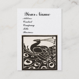ELEGANT ZWART WITTE PAUWOOG MONOGRAM Parel Metaal Visitekaartje