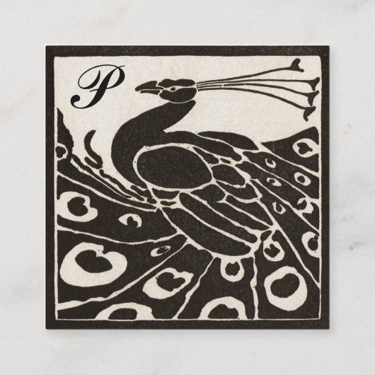 ELEGANT ZWART WITTE PEACOCK MONOGRAM Pearl Vierkante Visitekaartje (Achterkant)