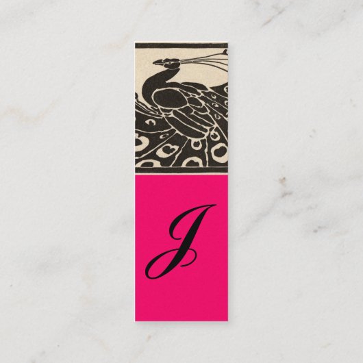 ELEGANT ZWART WITTE PEACOCK Monogram Warm Roze Mini Visitekaartje (Achterkant)