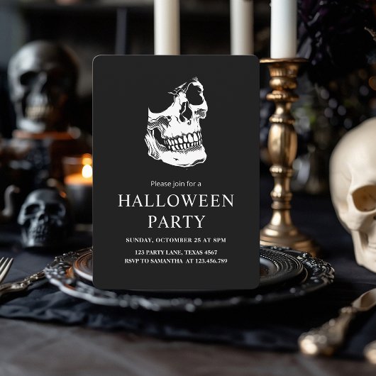 Elegant zwart-witte schedel Halloween Party Feestdagenkaart