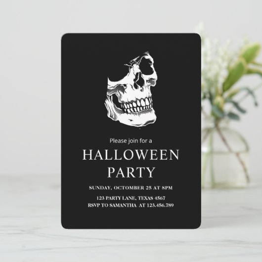 Elegant zwart-witte schedel Halloween Party Feestdagenkaart (Staand voorkant)