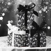 Elegant zwart | Witte Sneeuwklokjes Bloemen Patron Inpakpapier Vel