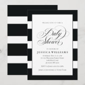 Elegant zwart-witte strepen Baby shower Kaart (Voorkant / Achterkant)
