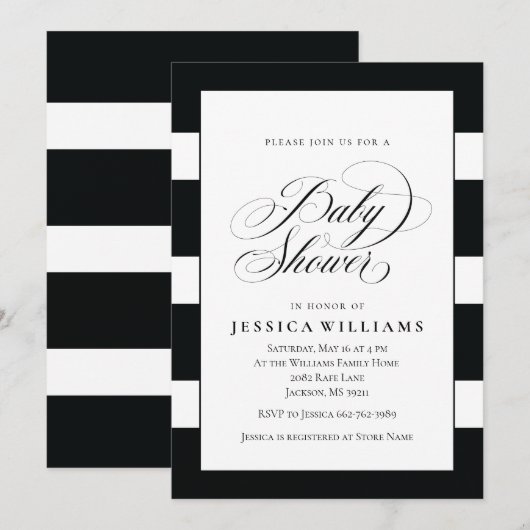Elegant zwart-witte strepen Baby shower Kaart (Voorkant / Achterkant)