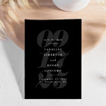 Elegant zwart-witte trendy vet sparen de datum save the date<br><div class="desc">Deze foto bewaart de datum van de aankondiging van het verloving kenmerkt uw trouwdatum in grote grijze aantallen tegen een zwarte achtergrond samen met alle details u met gasten wilt delen - de volledige namen, de plaats en de datum van bruid en groom in wit. Het kenmerkt een plaats voor...</div>