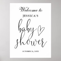 Elegant zwart-witte welkomstbord voor babyfeestje