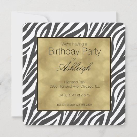 Elegant Zwart Zebra Print Verjaardag Kaart (Voorkant)
