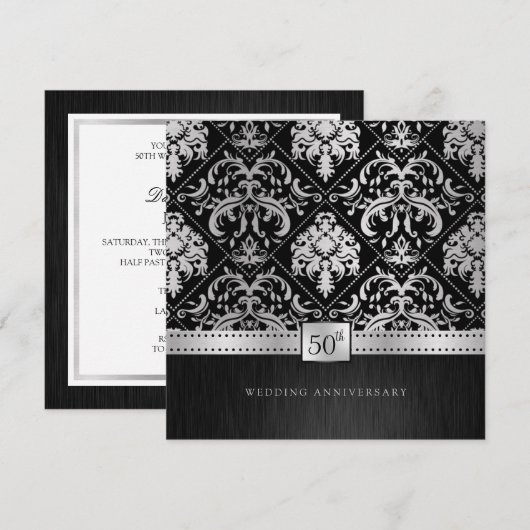 Elegant zwart & zilver 50ste huwelijksjubileum kaart (Voorkant / Achterkant)