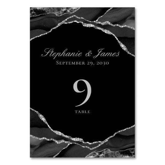 Elegant zwart zilver agaat bruiloft kaart (Voorkant)