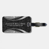 Elegant Zwart & Zilver Bloemen Damasks Patroon Bagagelabel (Achterkant horizontaal)